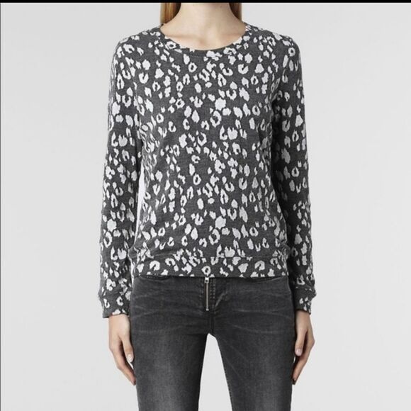 All Saints -556 Yosa‎ Sweatshirt in leopard print Black and grey size 8 Medium - Picture 1 of 6